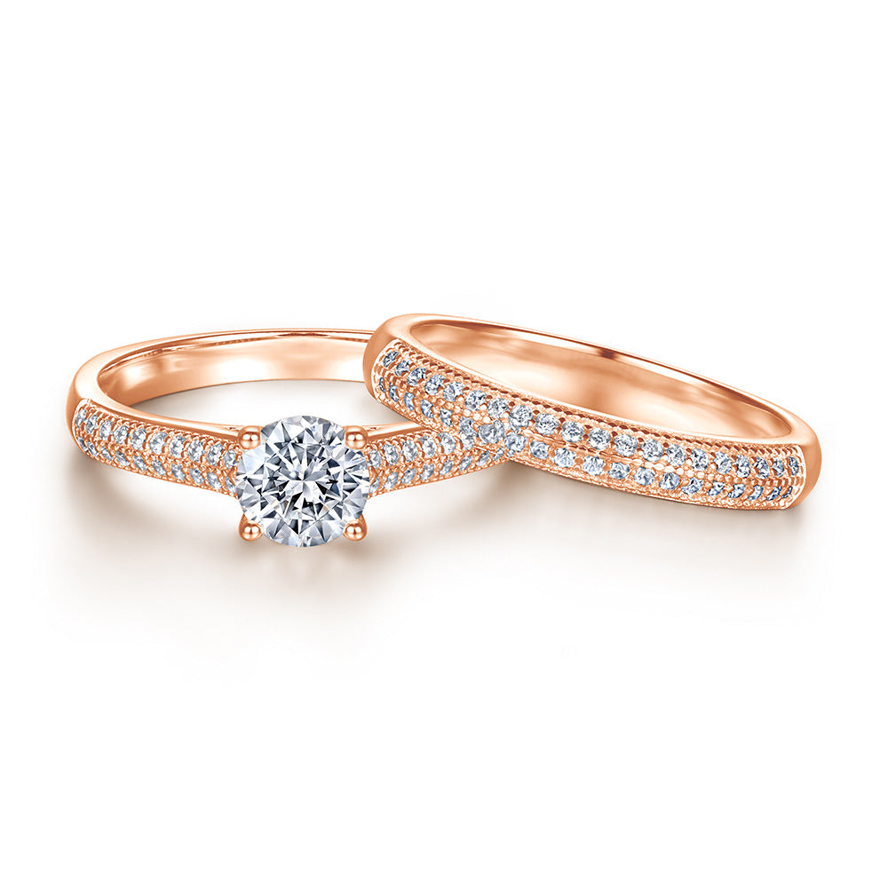 0.8-Carat Round Cut Simulated Diamond Wedding Set in White Gold & Rose Gold-Plated Sterling Silver