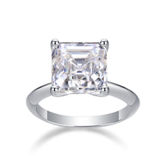 6-Carat Asscher Cut Moissanite Engagement Ring in Sterling Silver with GRA Certificate