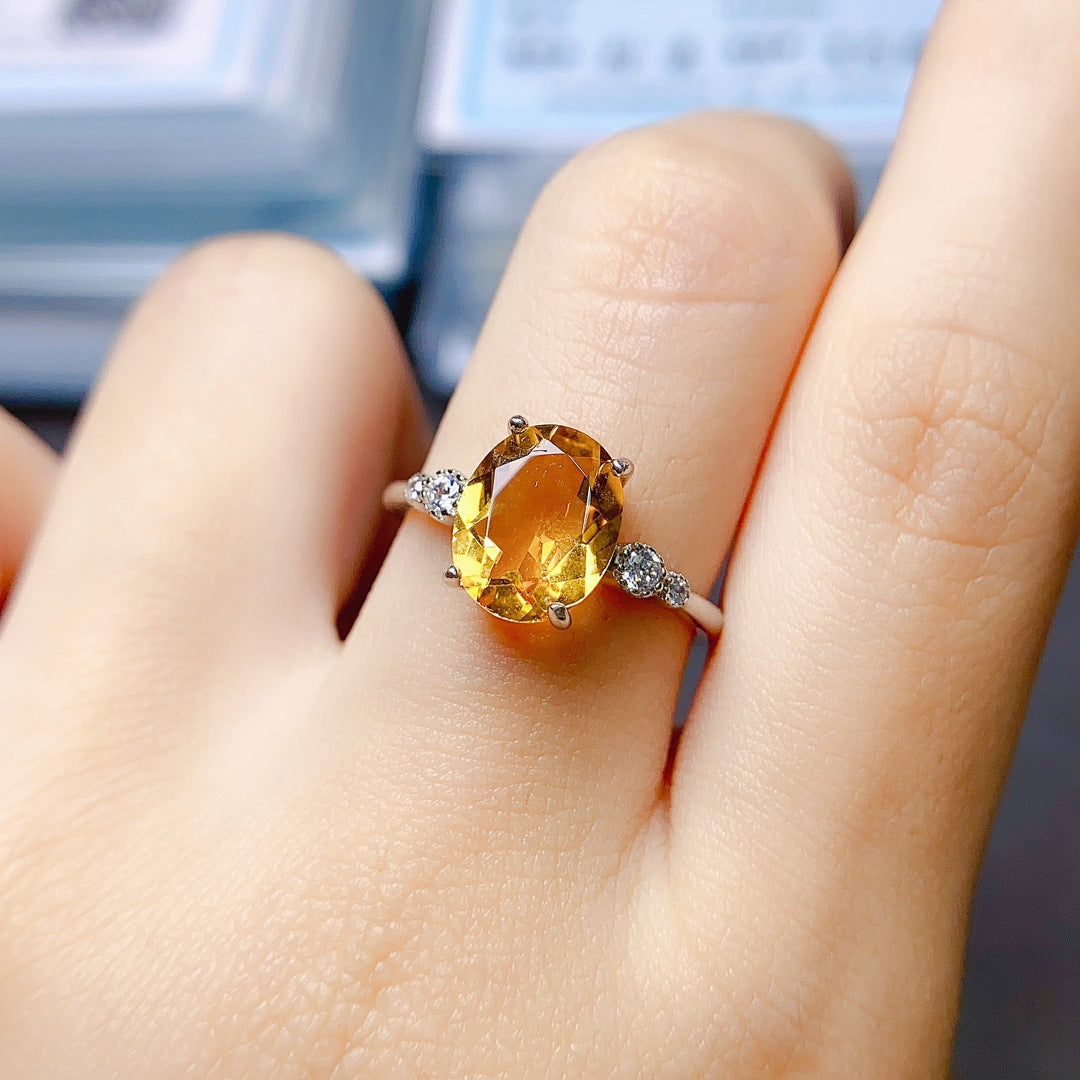 Citrine Oval Cut Engagement Ring in Sterling Silver with Accent Stones