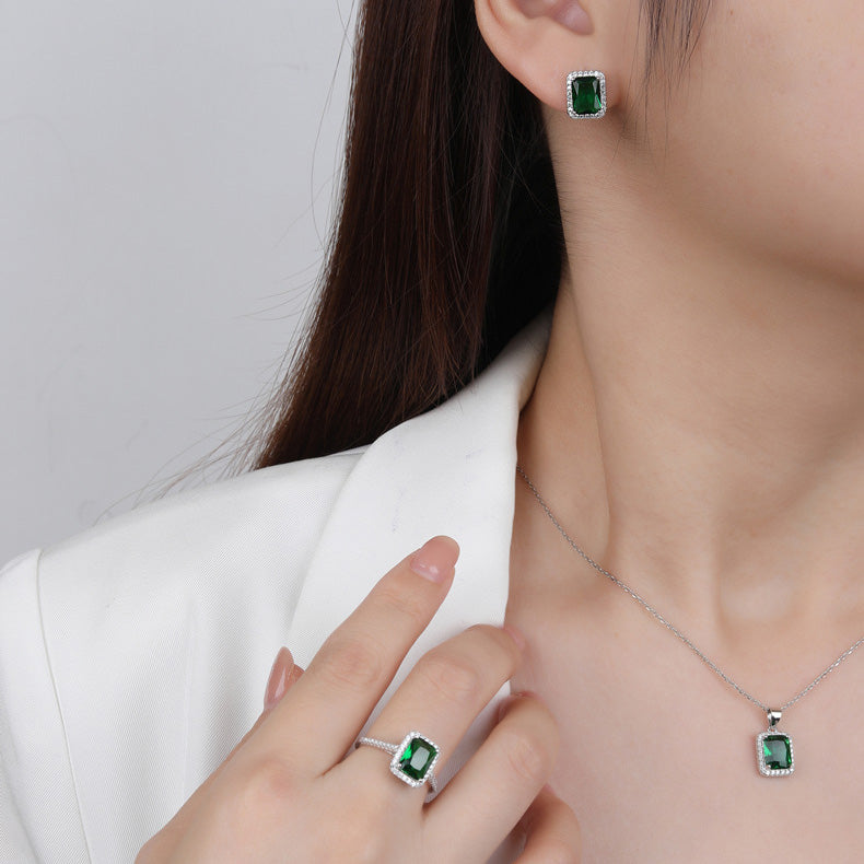 Luxury Bridal Jewelry Set with Radiant Cut Simulated Diamonds in 925 Sterling Silver with White Gold Plating