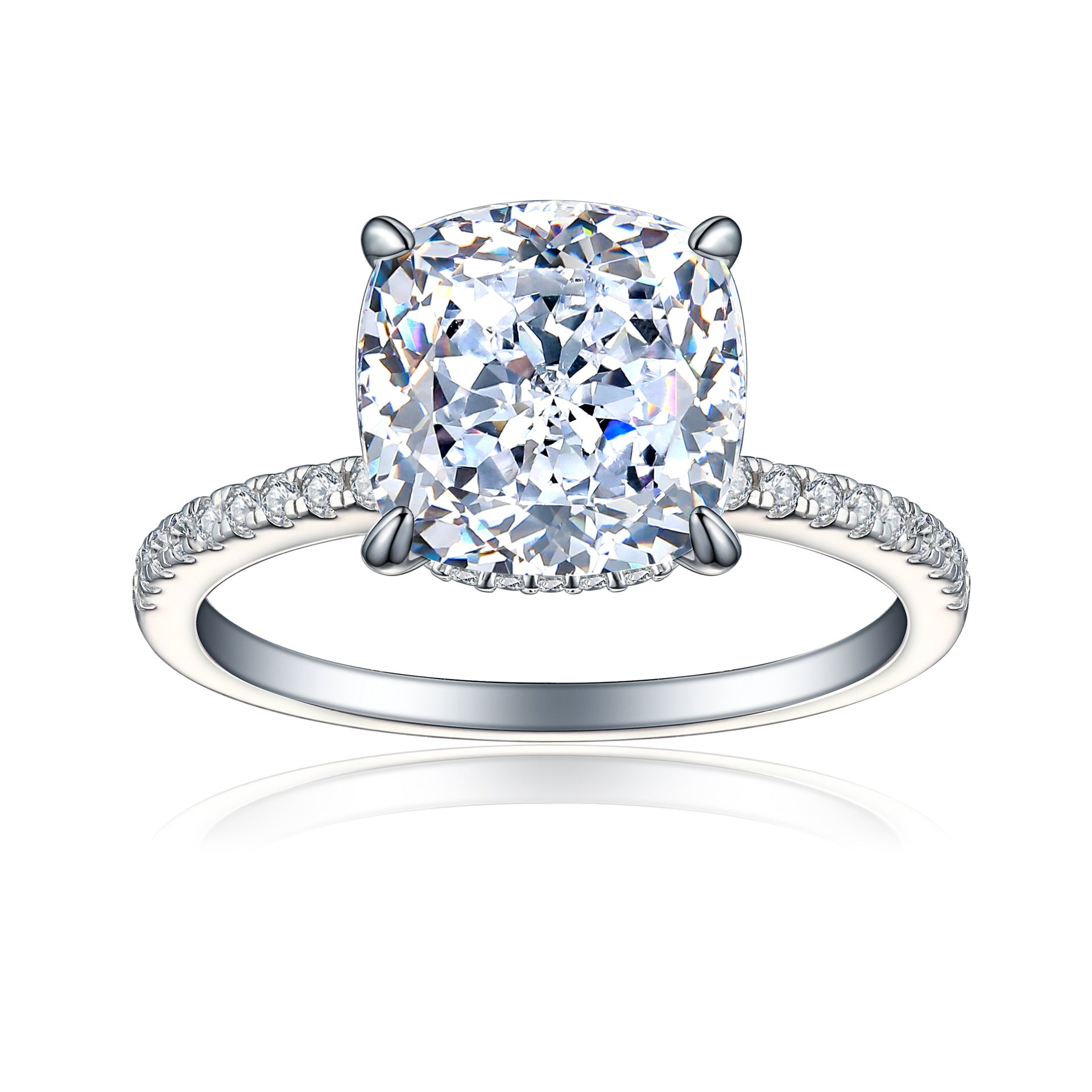 5.0-Carat Round Cut Simulated Diamond Engagement Ring with Accents and 4-Prong Setting