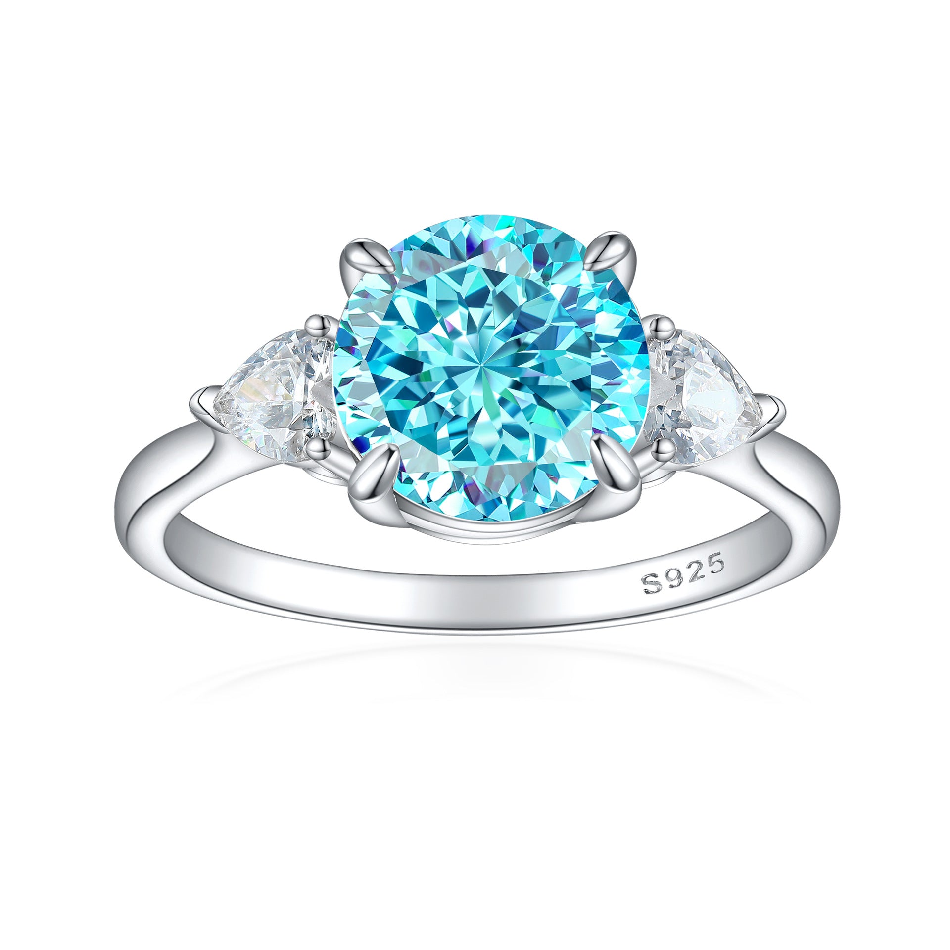 2.0-Carat Round Cut Simulated Multi-Color Diamond Engagement Ring with Three-Stone Setting