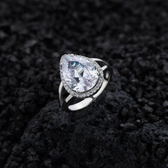 Halo 6.0-Carat Pear Cut Colorless Simulated Diamond Engagement Ring