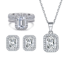 Radiant Cut Simulated Diamond Jewelry Set in Sterling Silver with White Gold Plating