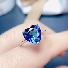 London Blue Topaz Heart Cut Engagement Ring in Sterling Silver with White Gold Plating