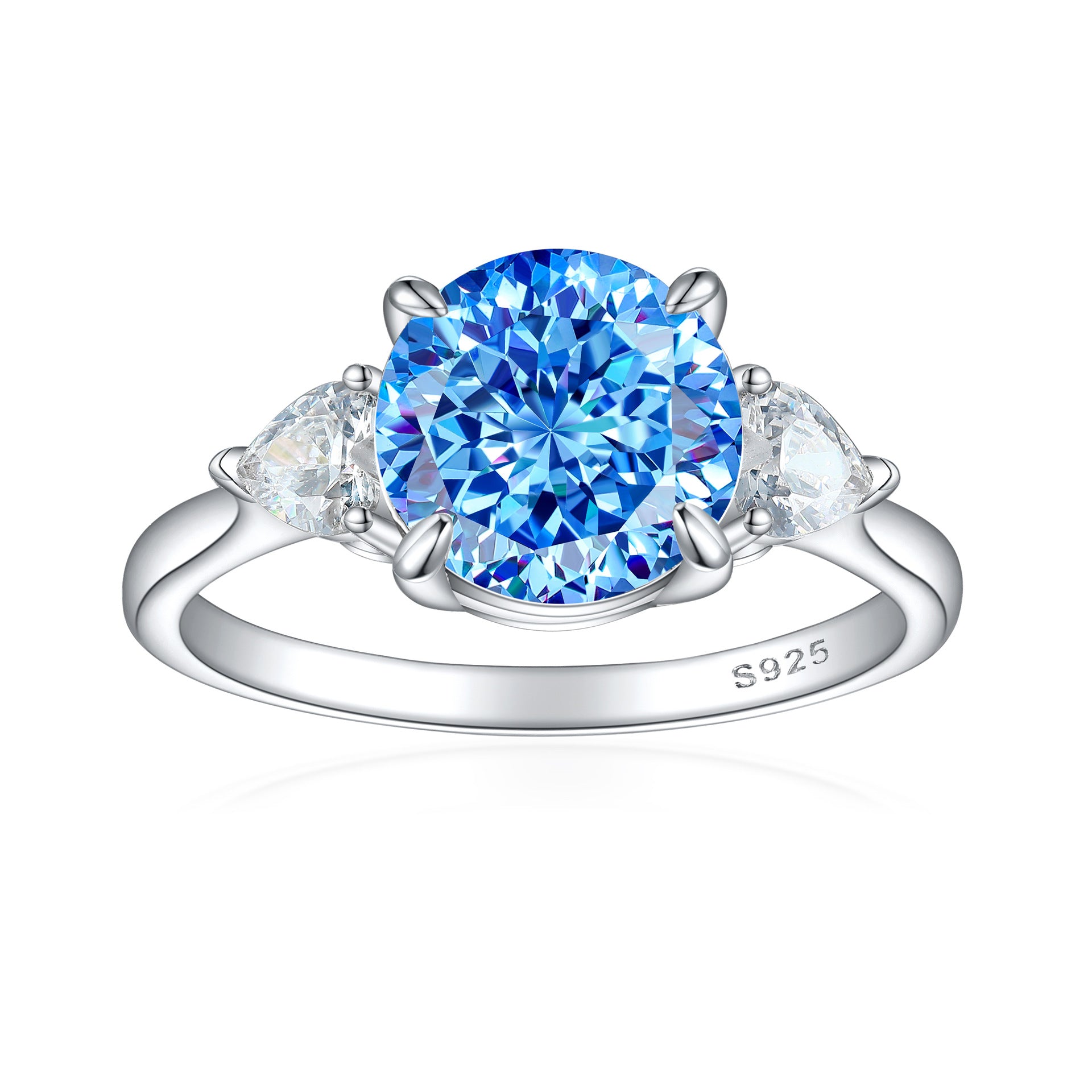 2.0-Carat Round Cut Simulated Multi-Color Diamond Engagement Ring with Three-Stone Setting