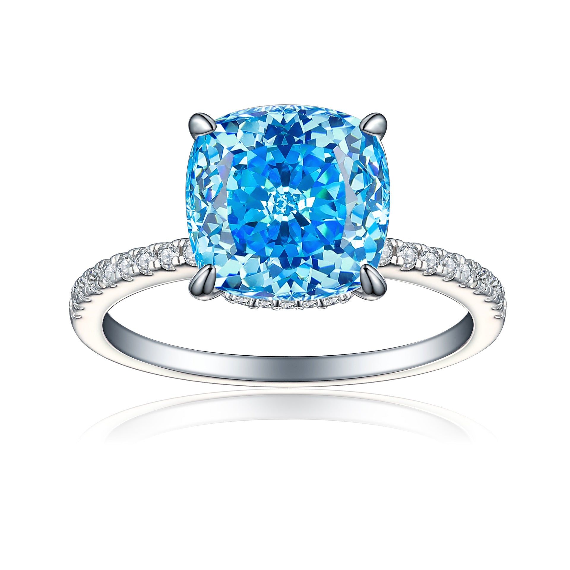 5.0-Carat Round Cut Simulated Diamond Engagement Ring with Accents and 4-Prong Setting