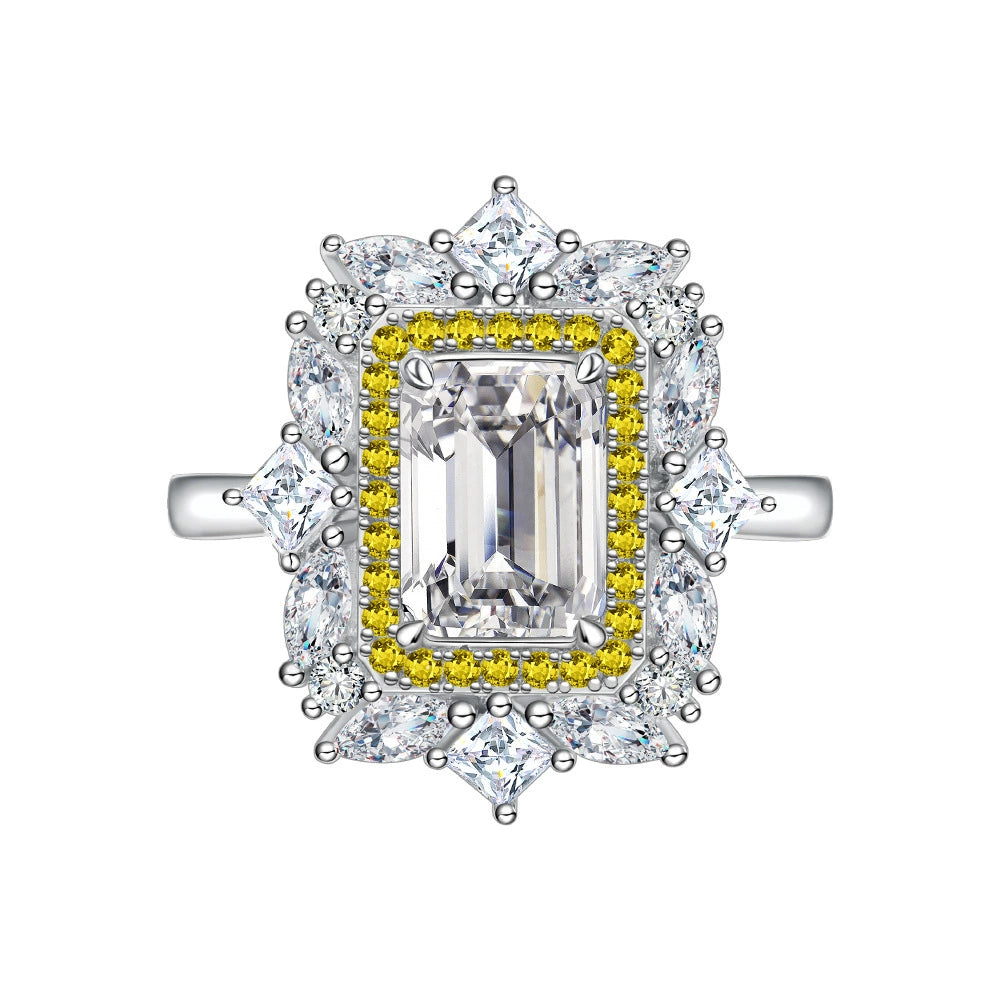 1.5-Carat Emerald Cut Simulated Yellow and Colorless Diamond Engagement Ring with 4-Prong Setting