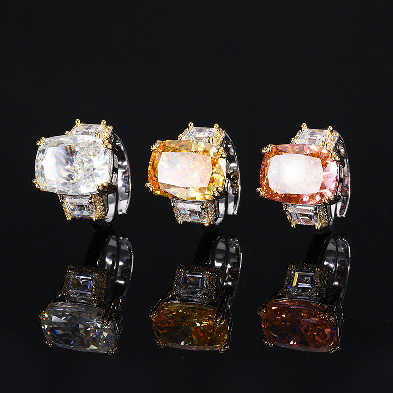 9-Carat Radiant Cut Colorless, Yellow, and Orange Simulated Diamond Engagement Ring