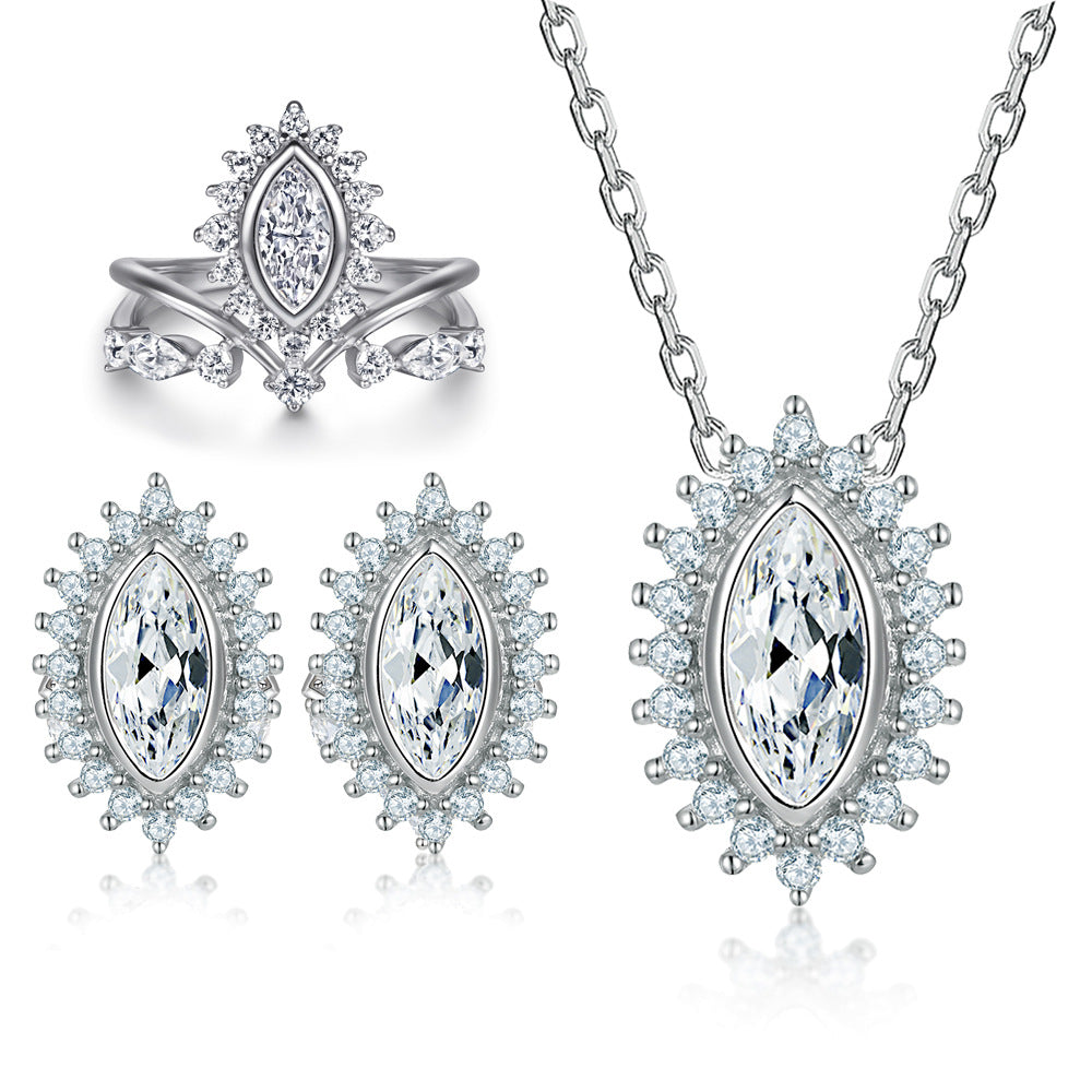 Elegant Marquise-Cut Simulated Diamond Jewelry Set in Sterling Silver with White Gold Plating