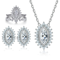 Elegant Marquise-Cut Simulated Diamond Jewelry Set in Sterling Silver with White Gold Plating