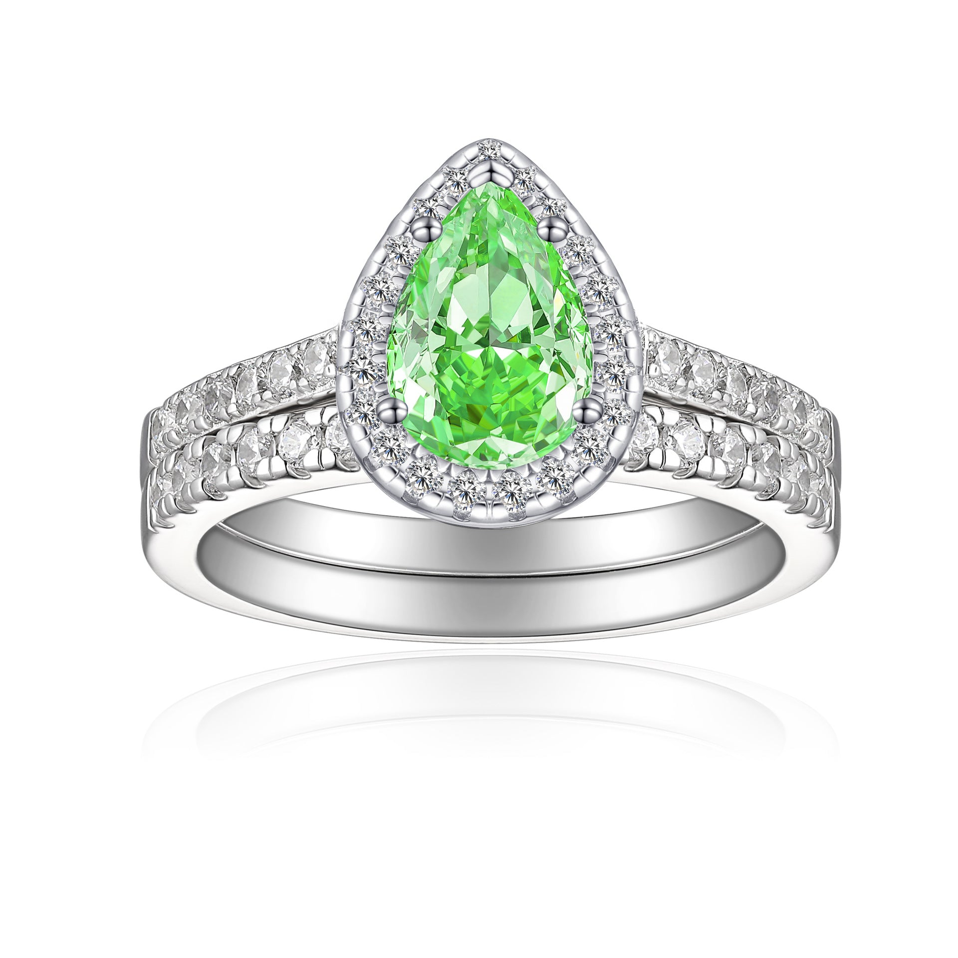 1.5-Carat Pear Cut Simulated Diamond Wedding Set with Accents & Halo Design