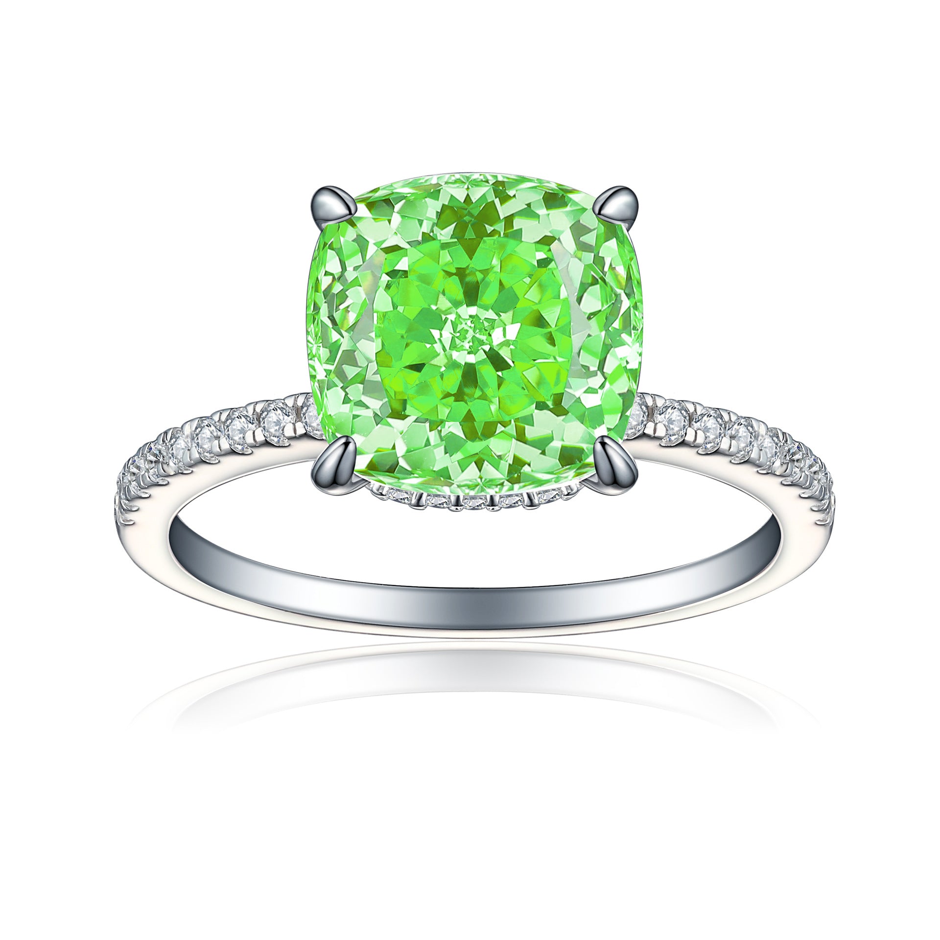 5.0-Carat Round Cut Simulated Diamond Engagement Ring with Accents and 4-Prong Setting