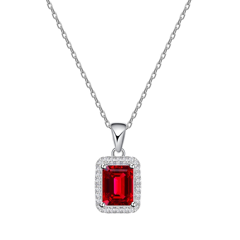 Luxury Bridal Jewelry Set with Emerald Cut Simulated Ruby in 925 Sterling Silver with White Gold Plating