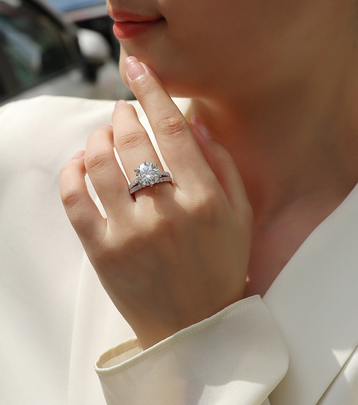 5-Carat Round Moissanite Wedding Set in Sterling Silver with GRA Certificate