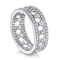 Simulated Diamond Wedding Band in White Gold-Plated Sterling Silver