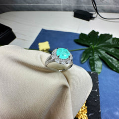 2.0-Carat Round Cut Paraiba Tourmaline Simulated Gemstone Engagement Ring with Halo Design