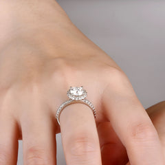 1.0 Carat Round Moissanite Halo Engagement Ring in Sterling Silver with Accents