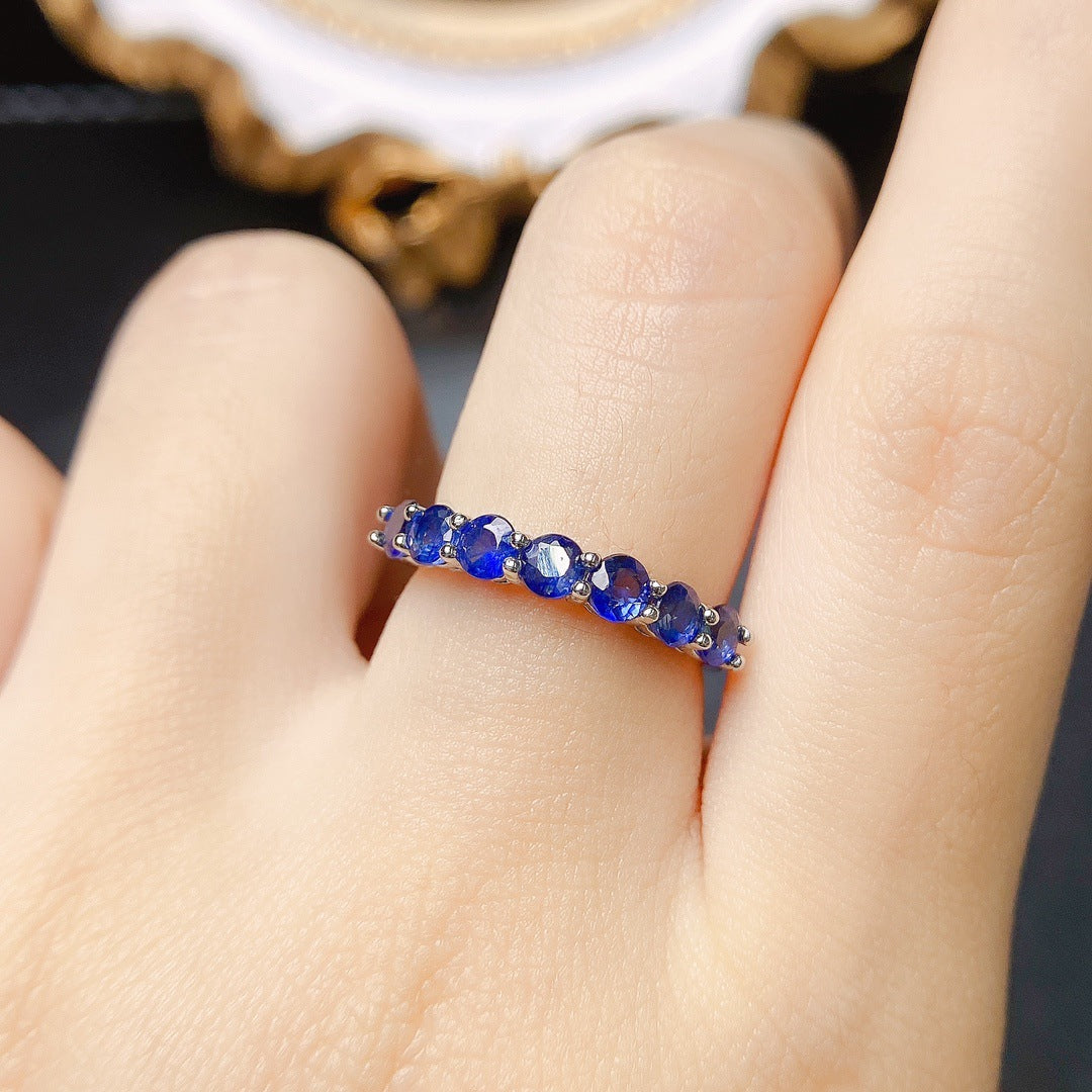 Sapphire Round Cut Wedding Band in Sterling Silver