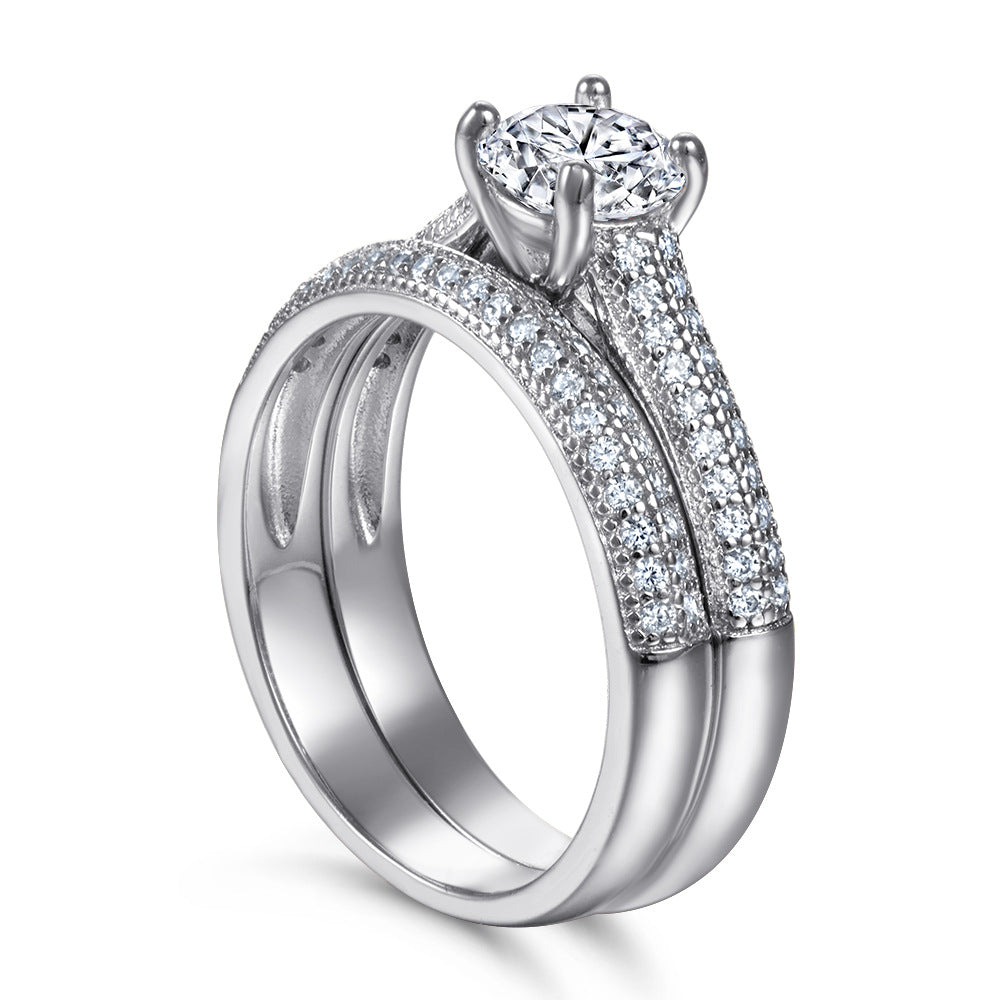 0.8-Carat Round Cut Simulated Diamond Wedding Set in White Gold & Rose Gold-Plated Sterling Silver