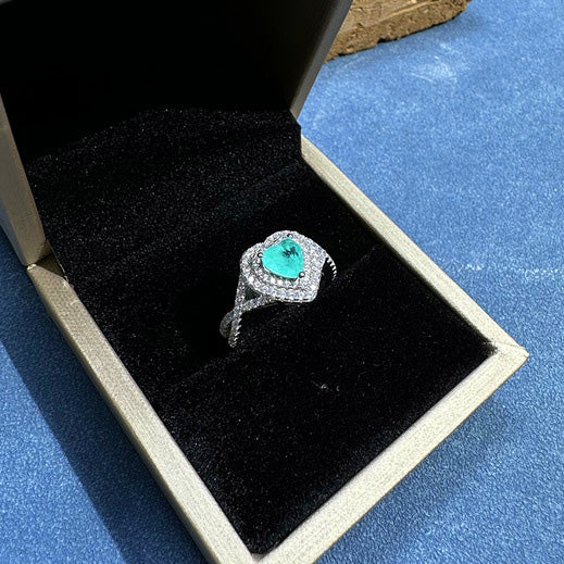 1.0-Carat Heart Cut Paraiba Tourmaline Engagement Ring with Halo Design