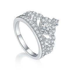 Heart Shape Simulated Colorless Diamond Engagement Ring in White Gold-Plated Sterling Silver