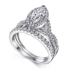 1.0-Carat Marquise Cut Simulated Colorless Diamond Halo Wedding Set