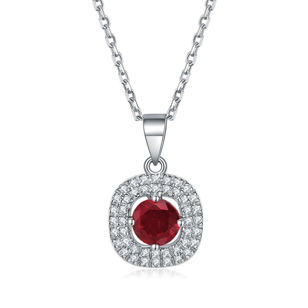 Elegant 3-Piece Sterling Silver Jewelry Set with Round Simulated Diamonds and Halo Design-Ruby