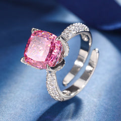 4.0-Carat Cushion Cut Purple, Pink, and Yellow Simulated Diamonds Adjustable Engagement Ring