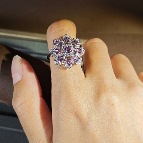 Amethyst Round Cut Engagement Ring in Sterling Silver with Silver Plating