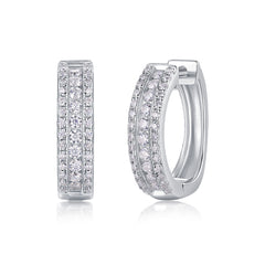 Moissanite Paved Huggie Hoop Earrings in Sterling Silver with White Gold Plating with GRA Certificate