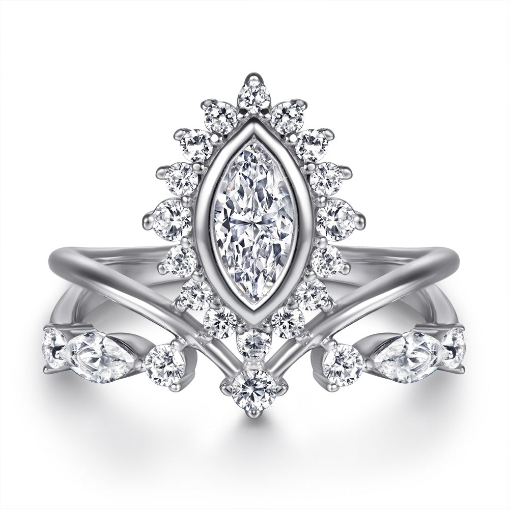 Elegant Marquise-Cut Simulated Diamond Jewelry Set in Sterling Silver with White Gold Plating