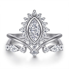 Elegant Marquise-Cut Simulated Diamond Jewelry Set in Sterling Silver with White Gold Plating