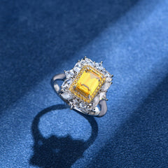 1.5-Carat Emerald Cut Simulated Yellow and Colorless Diamond Engagement Ring with 4-Prong Setting