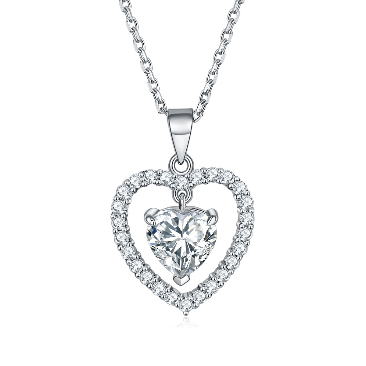 Heart-Cut Simulated Diamond Jewelry Set in Sterling Silver with White Gold Plating