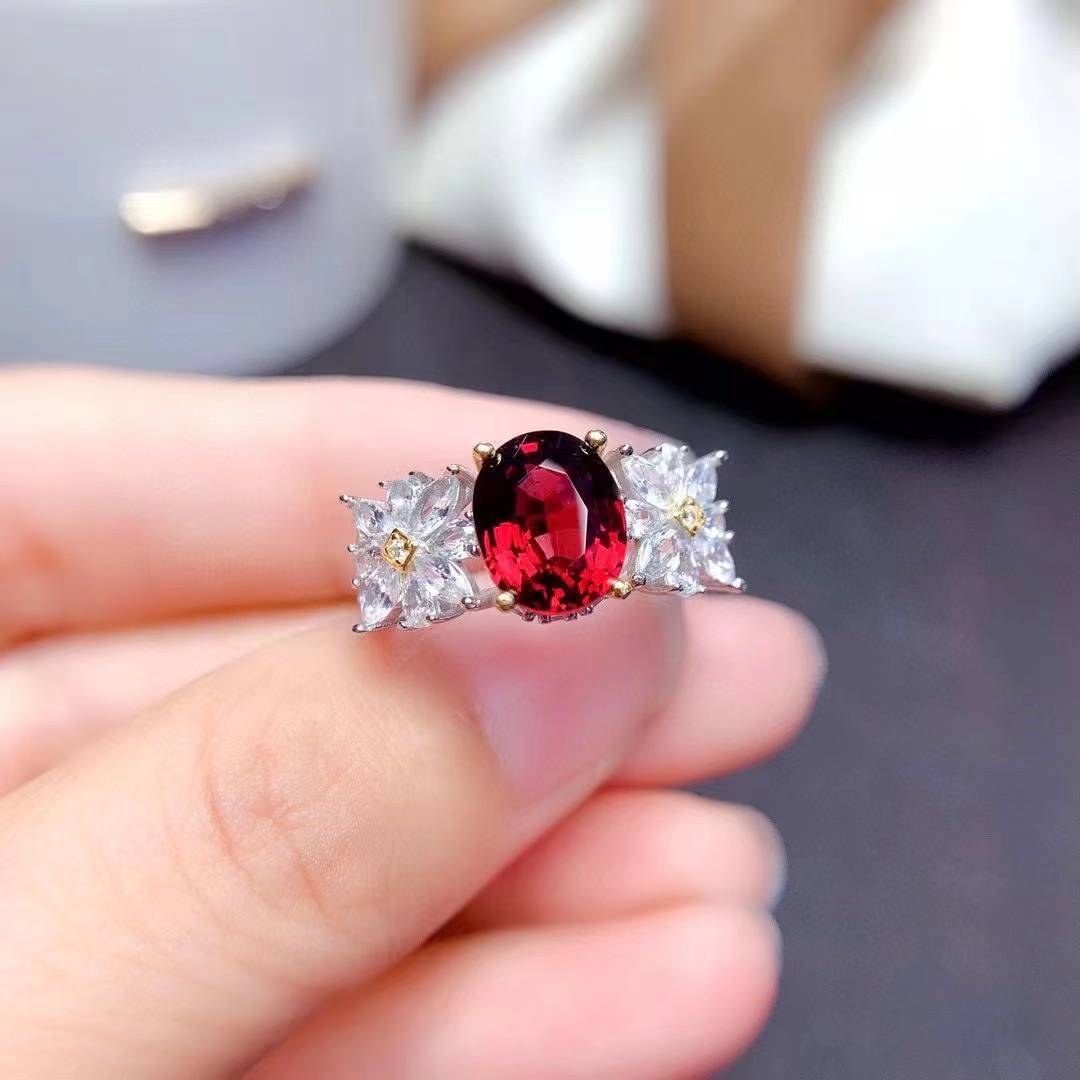 Garnet Oval Cut Engagement Ring in Sterling Silver with White Gold Plating