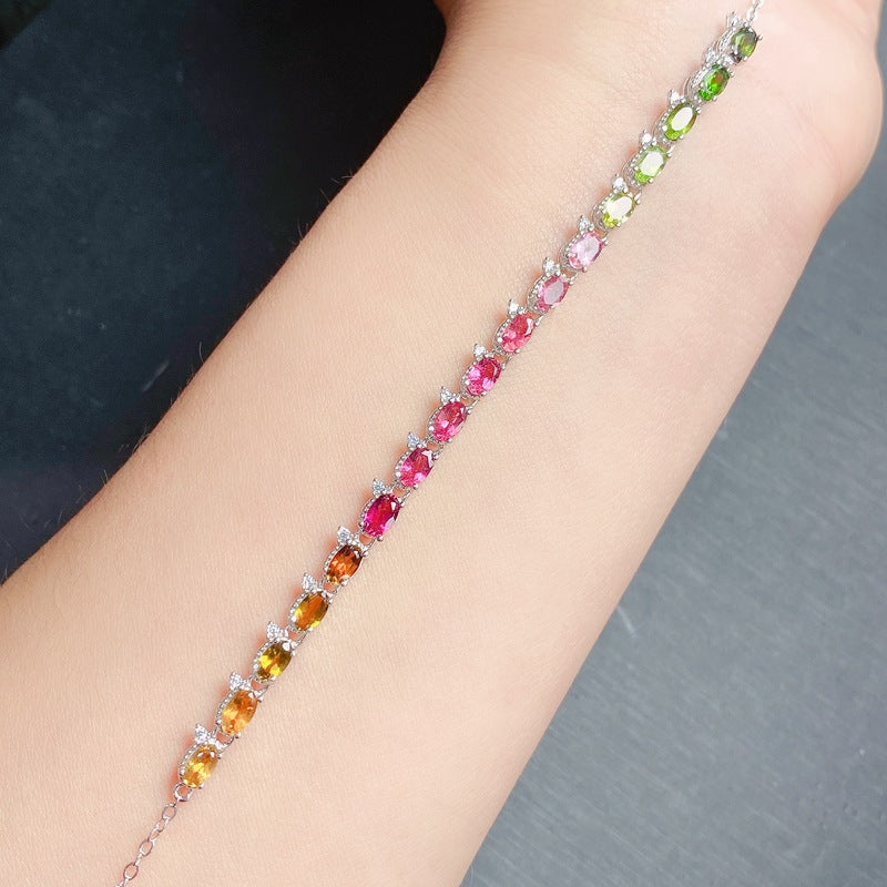Tourmaline Oval Cut Bracelet in Sterling Silver with White Gold Plating