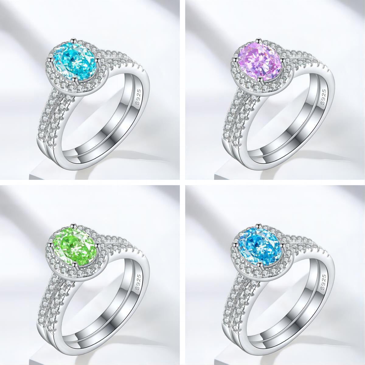 1.5-Carat Oval Cut Simulated Multi-Color Diamond Wedding Set with Halo & Accents Design