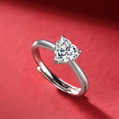 1-Carat Heart Cut Moissanite Adjustable Engagement Ring in Sterling Silver with GRA Certificate