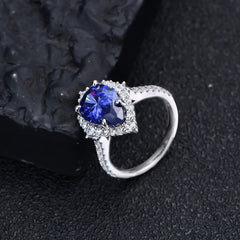 Halo, Accents 4.0-Carat Pear Cut Blue Simulated Sapphire Engagement Ring