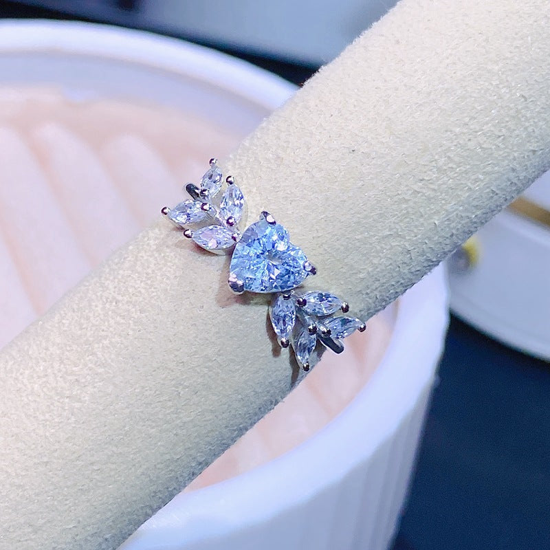 Aquamarine Heart Cut Engagement Ring in Sterling Silver with White Gold Plating