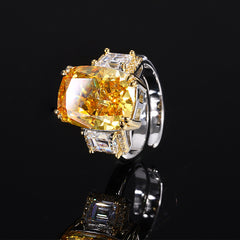 9-Carat Radiant Cut Colorless, Yellow, and Orange Simulated Diamond Engagement Ring