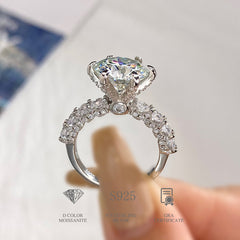 5-Carat Aurora Moissanite Engagement Ring in Sterling Silver with Six-Prong Setting with GRA Certificate