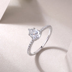 1-Carat Pear-Shaped Moissanite Engagement Ring in White Gold-Plated Sterling Silver with GRA Certificate