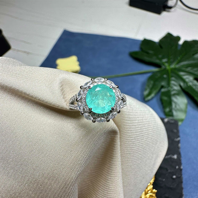 2.0-Carat Round Cut Paraiba Tourmaline Simulated Gemstone Engagement Ring with Halo Design