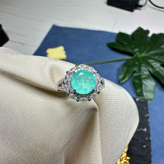 2.0-Carat Round Cut Paraiba Tourmaline Simulated Gemstone Engagement Ring with Halo Design