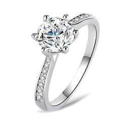 Round Moissanite Solitaire Engagement Ring in Sterling Silver with Accents (Multiple Carat Options)