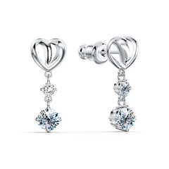 1-Carat Heart-Shaped Moissanite Drop Earrings in Sterling Silver with GRA Certificate