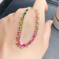 Tourmaline Oval Cut Bracelet in Sterling Silver with White Gold Plating