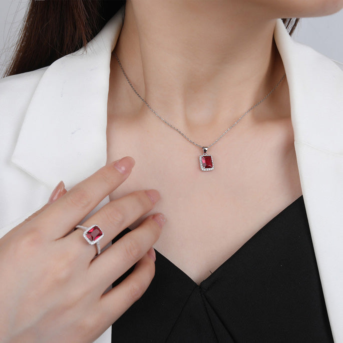 Luxury Bridal Jewelry Set with Radiant Cut Simulated Diamonds in 925 Sterling Silver with White Gold Plating